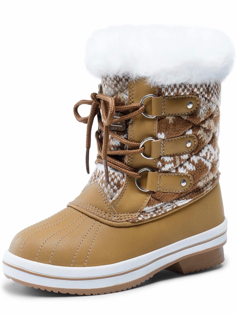 Kids Tan Faux Fur Winter Lace-Up Boots